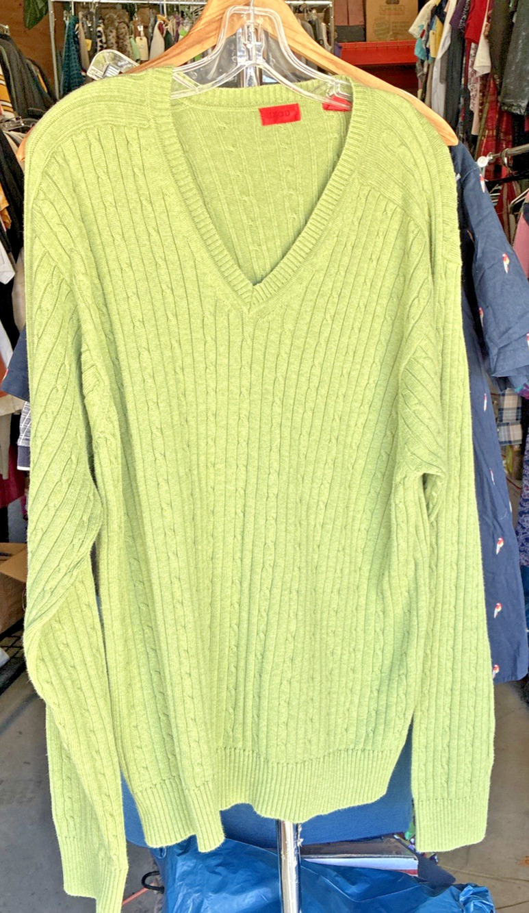 Izod Sweater Green Ribbed - Size XL Cotton Y2K Vintage